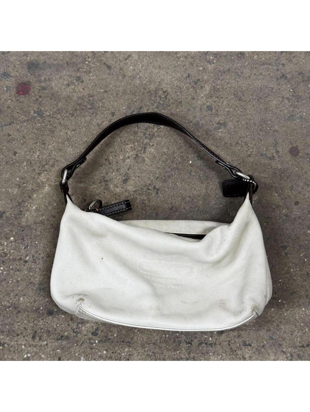Y2k Vintage Coach White Leather Mini Micro Baguette Bag